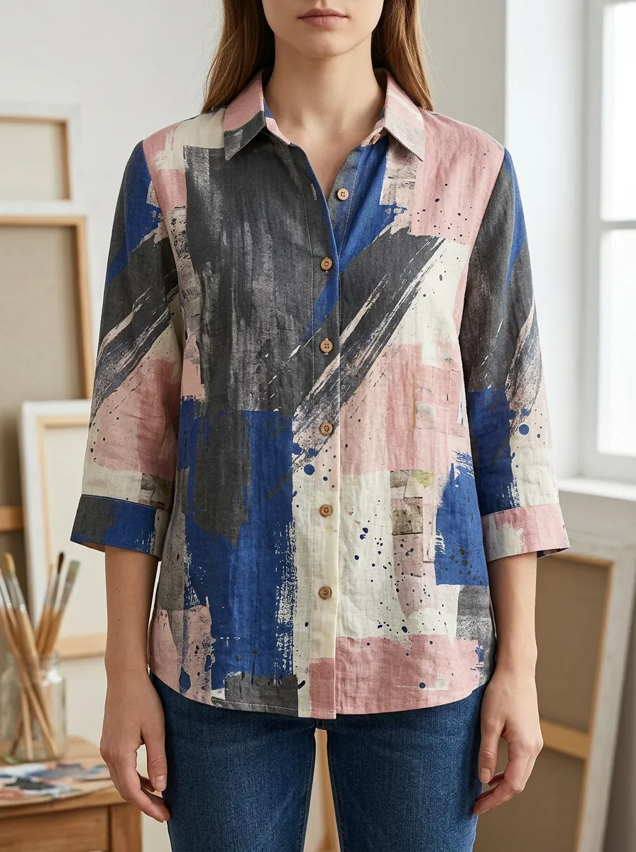 Women's Artful Abstract Art Brushstroke Shirt