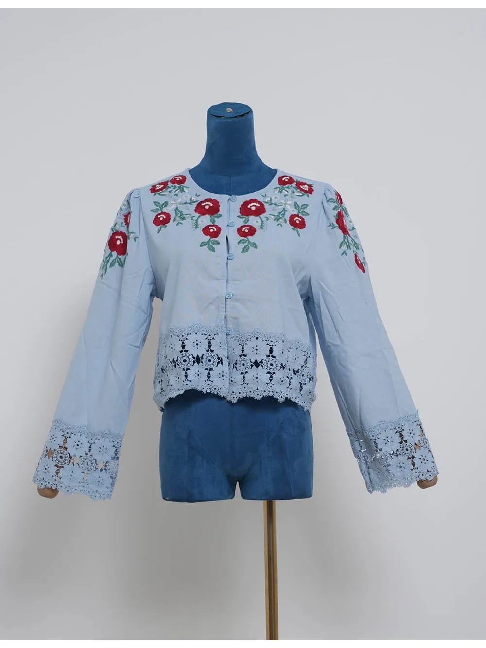 Boho Embroidery Lace Hem Blouse