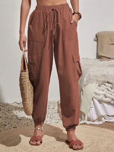Drawstring Pocketed Cargo-Detail Jogger Pants