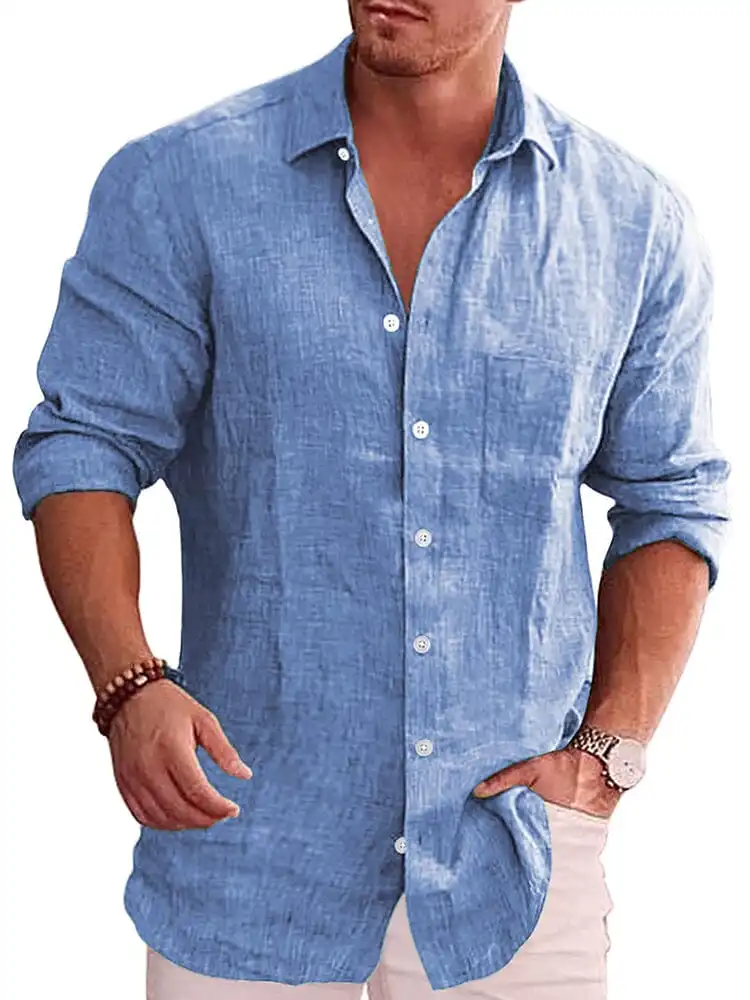 Classic Casual Button Down Cotton Linen Shirt