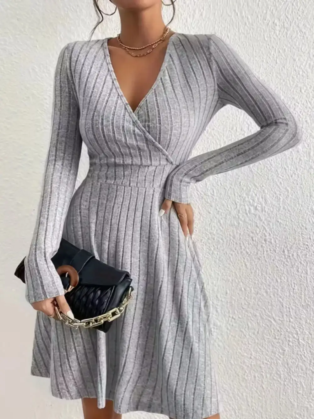 Ribbed Knit Wrap Mini Dress