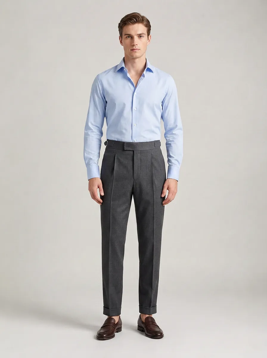 Men's Charcoal Grey Pleated Business Casual Trousers