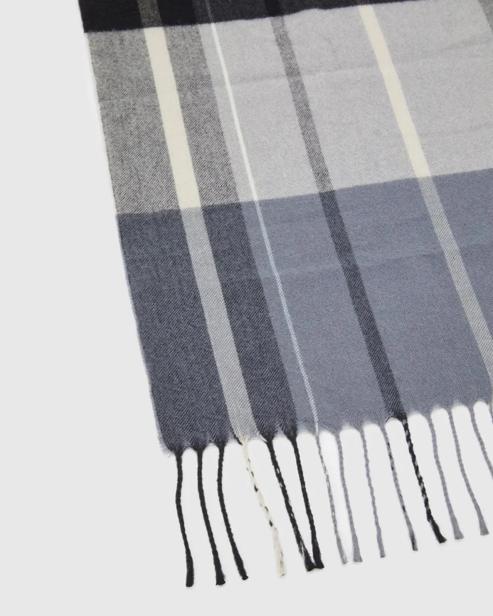 Gray And Black Checkered Fringed Scarf