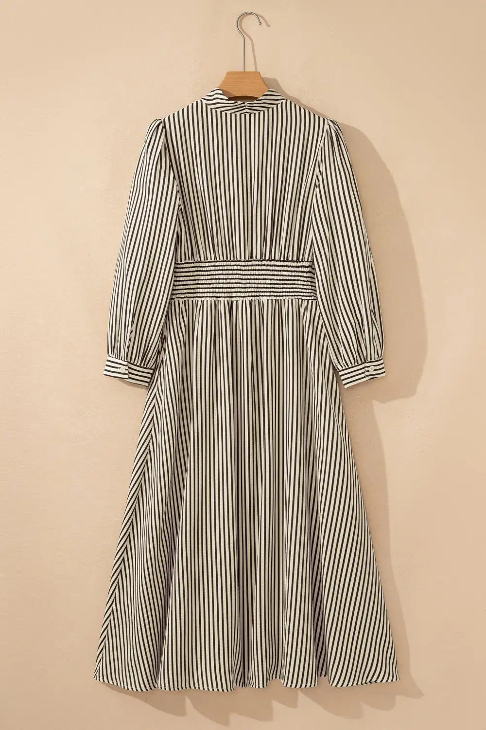 Balanced Detail Striped V Neck Zip Front Midi Dress