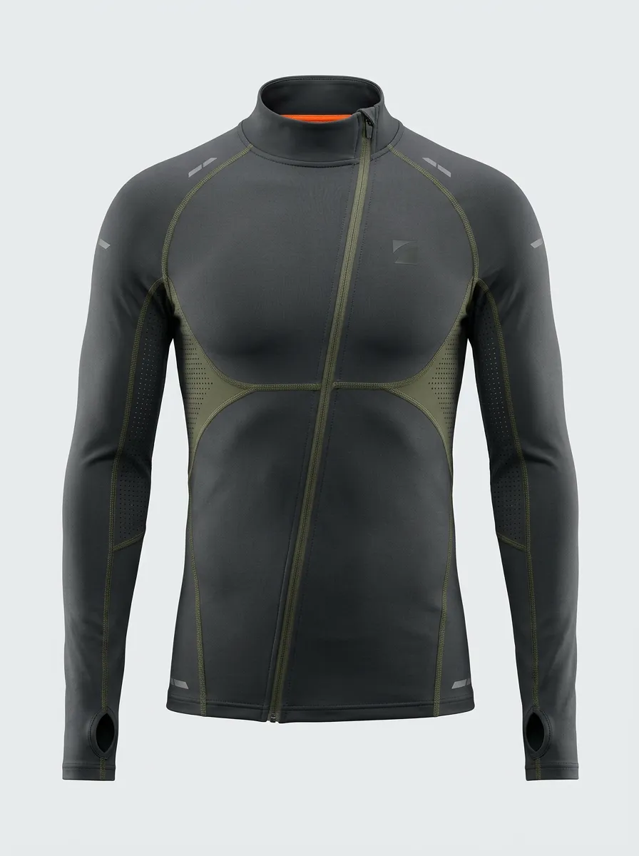 Men's Athletic Fitness Asymmetric Zip Printed Long Sleeve Top