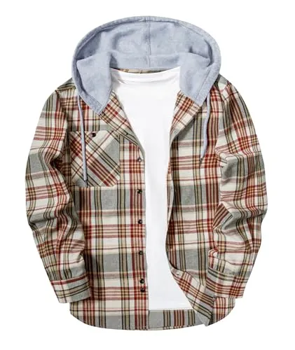 Men Plaid Long Sleeve Flannel Jacket