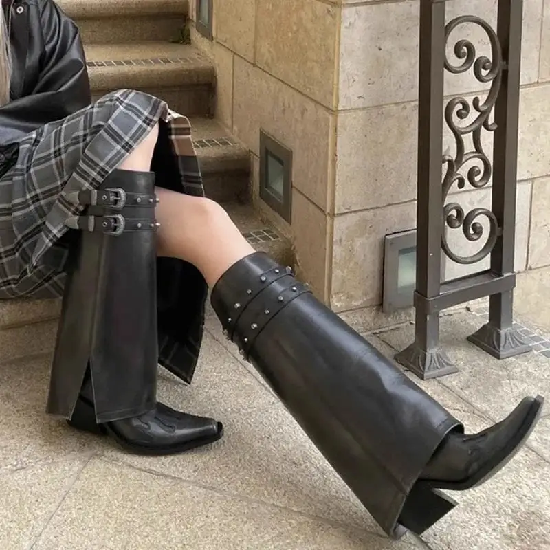 Cowboy Square-Toe Square-Heel Knee-High Boots