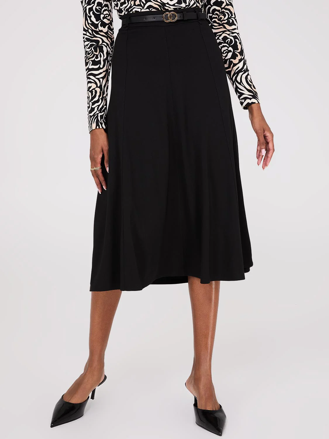 Belted Panel Midi Skirt