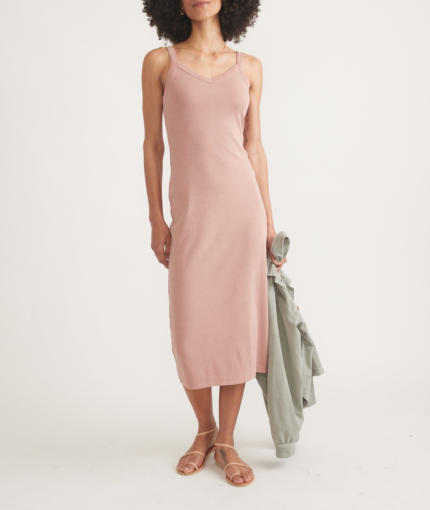 Blush Ribbed Spaghetti Strap Midi Dress