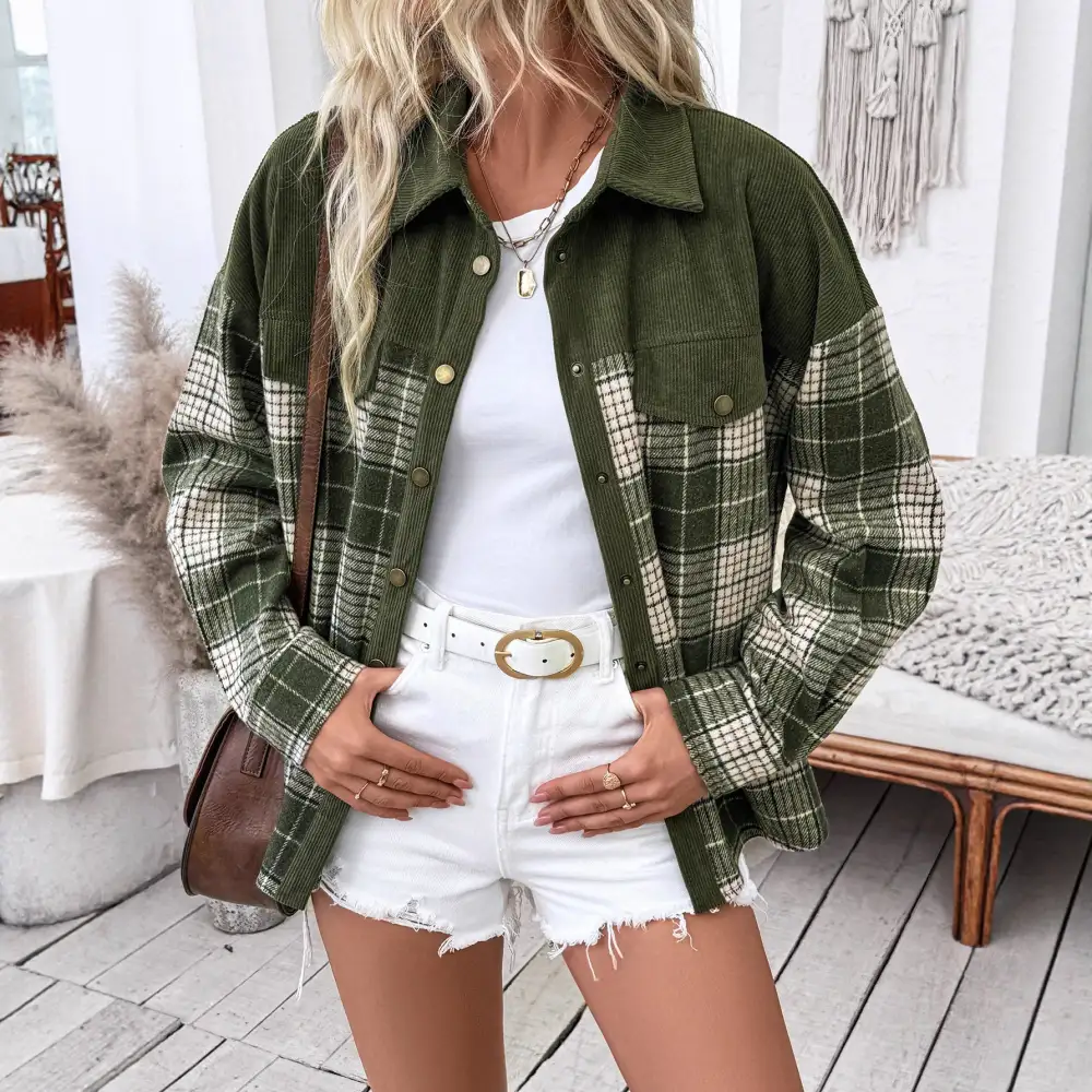 Tailored Plaid Casual Outerwear Jacket