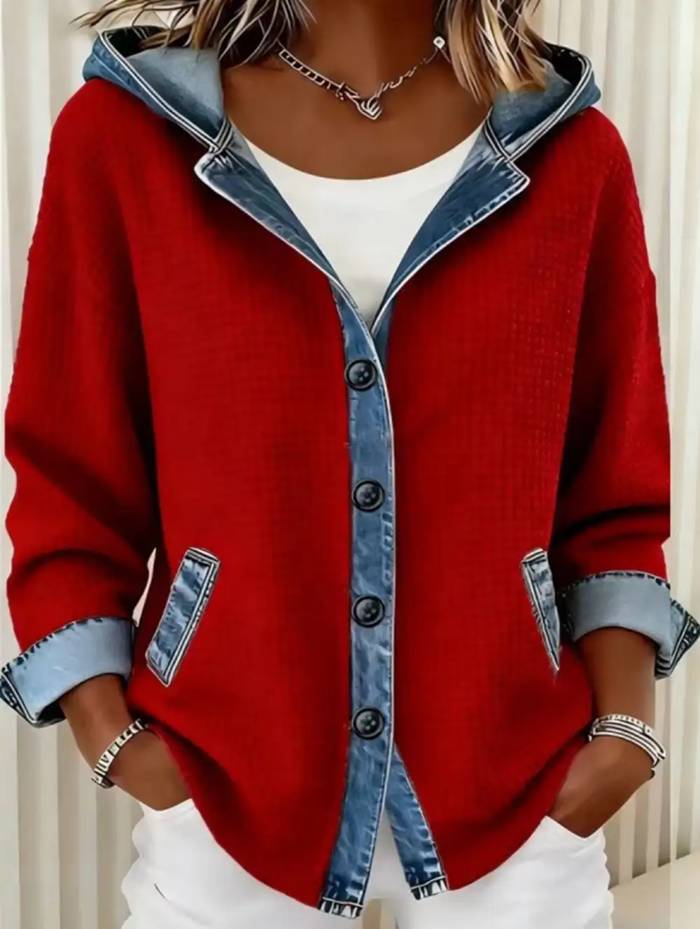 Loose Plaid Hooded Cardigan Sweatshirt