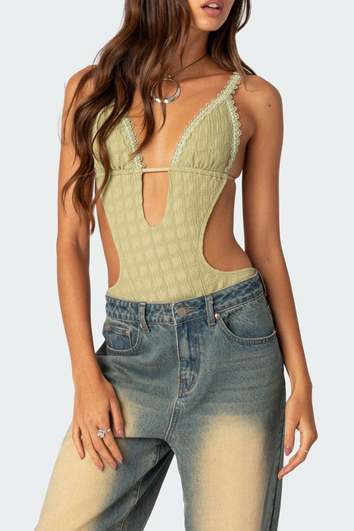 Textured Cut Out Bodysuit