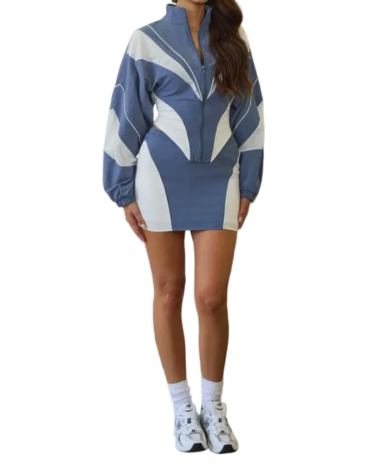 Nylon & Mesh Contrast Track Set - Zip-Up Jacket & Mini Skirt