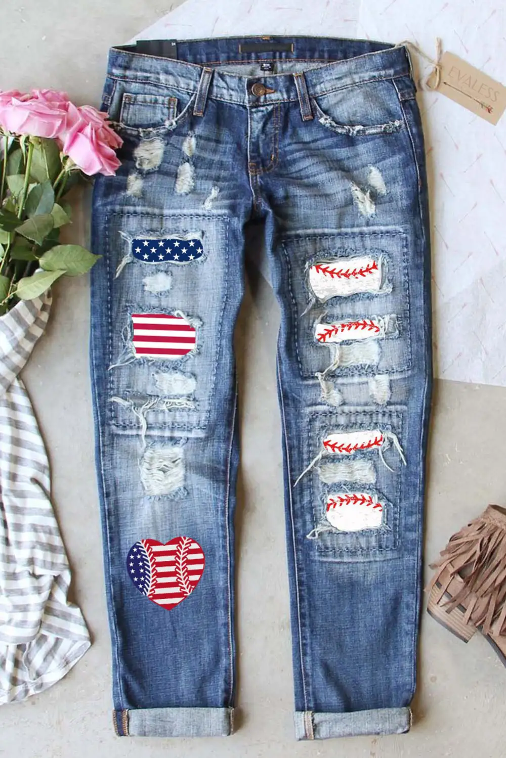 Baseball Ripped Denim Jeans