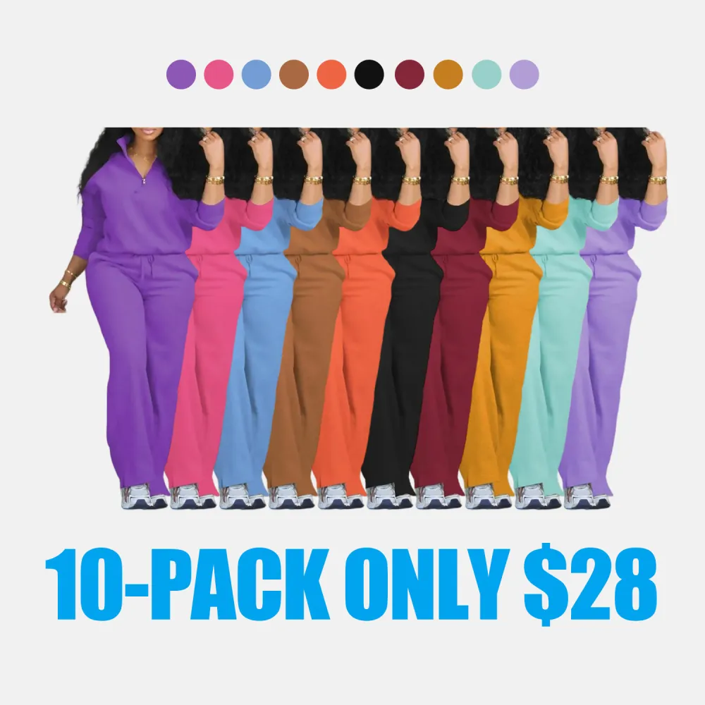 Women's Solid Half Placket Split Hem Pants Set