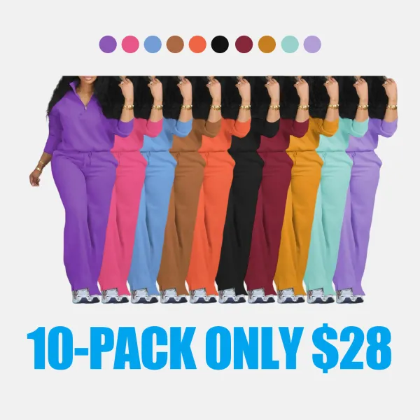 Women's Solid Half Placket Split Hem Pants Set