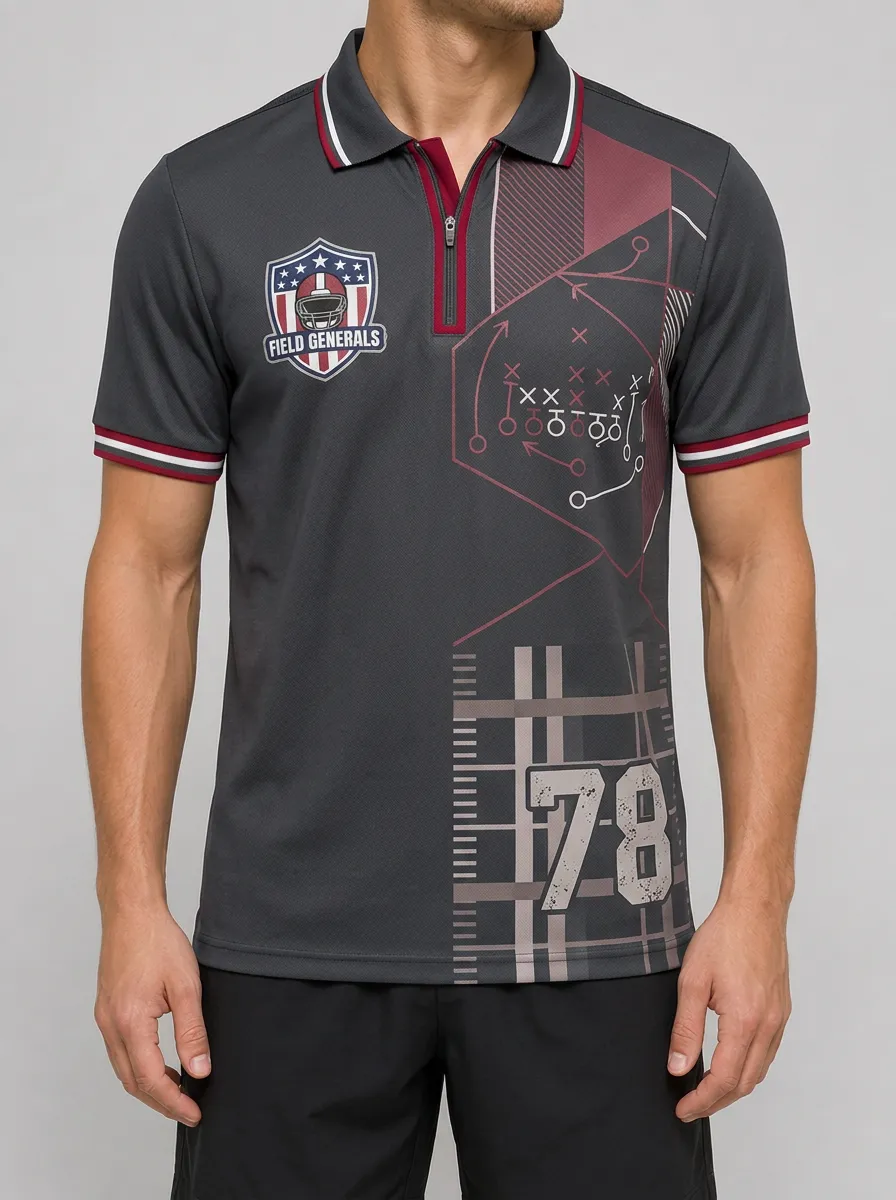 Men's American Football Field Generals Playbook 78 Printed Polo Shirt