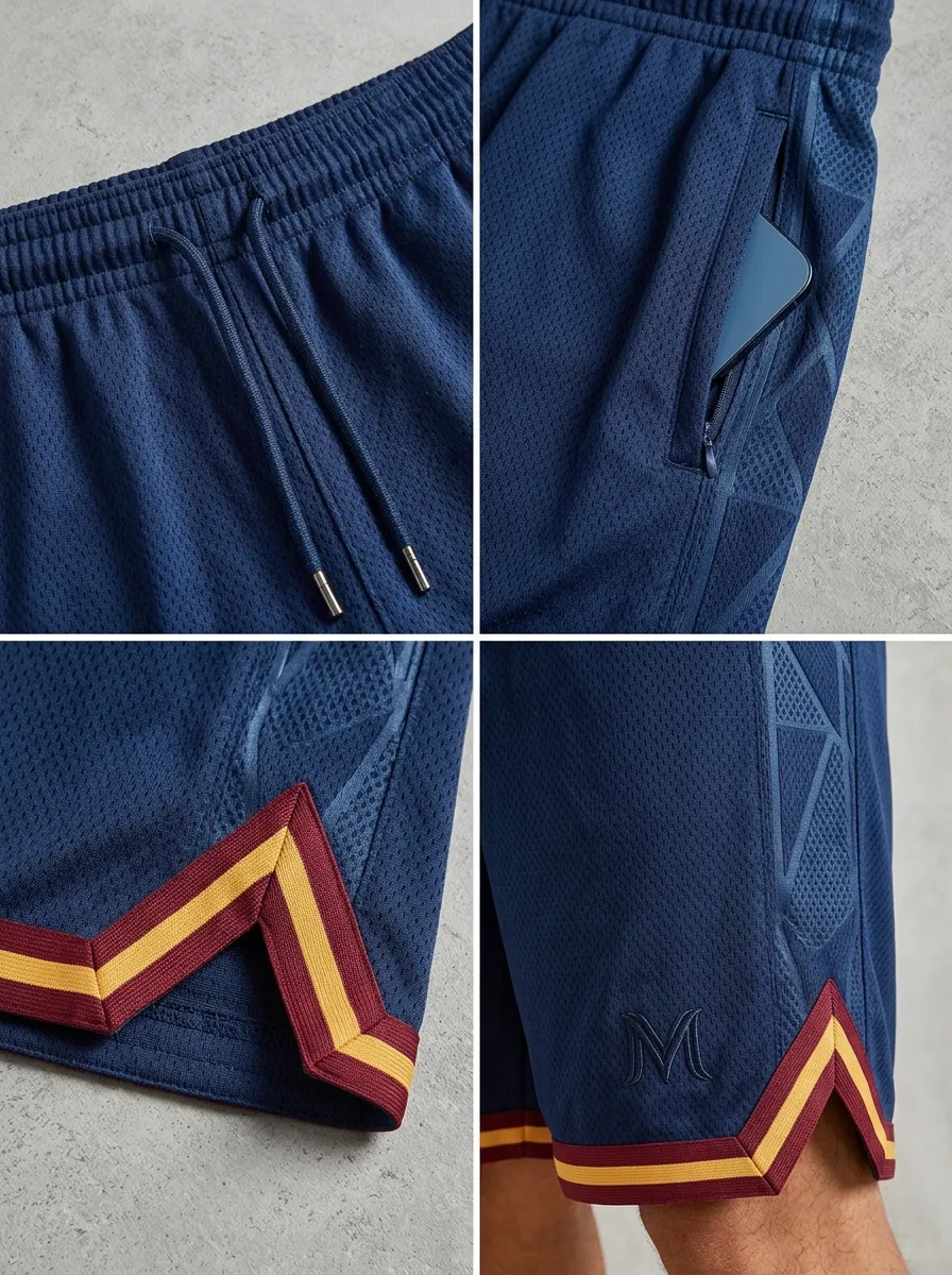 Sporty Geometric Pattern Detail Men's Basketball Shorts