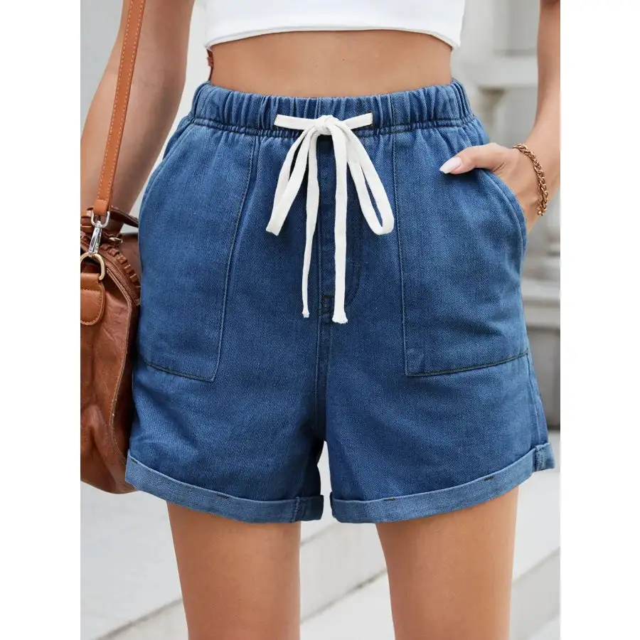 Drawstring Wash Denim Shorts