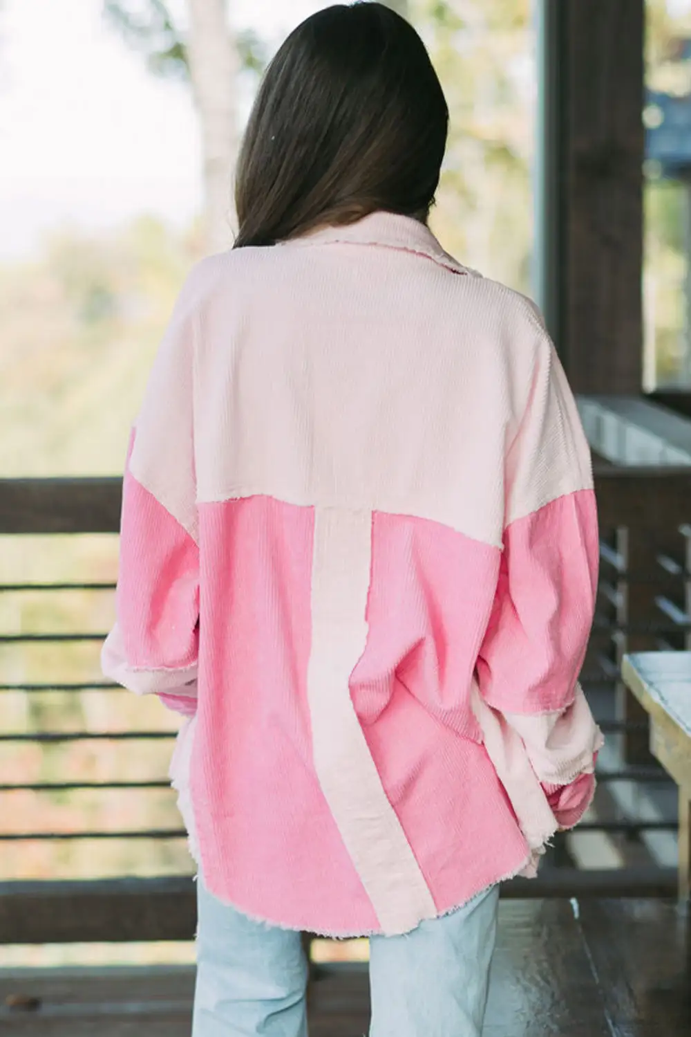 Delicacy Two Tone Exposed Seam Corduroy Shirt Jacket
