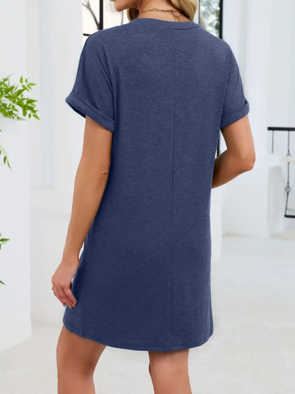 V Neck Short Sleeve Shirt Dress