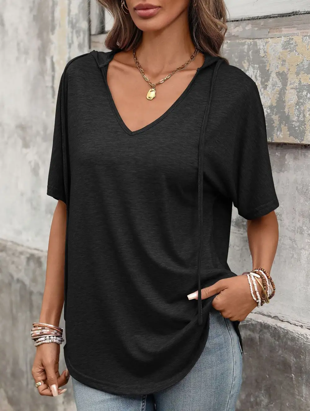 V Neck Loose Short Sleeve Tee