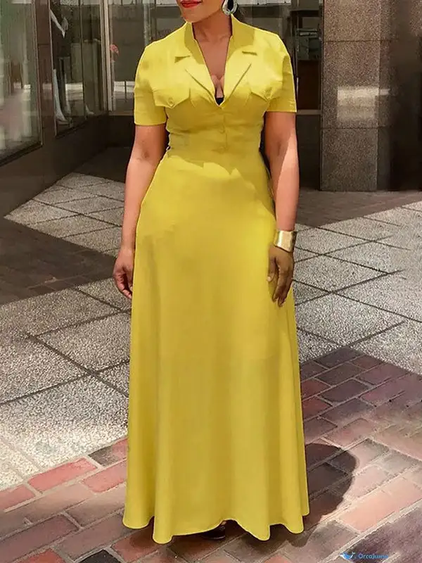 Pockets Buttoned Neck Maxi Dress