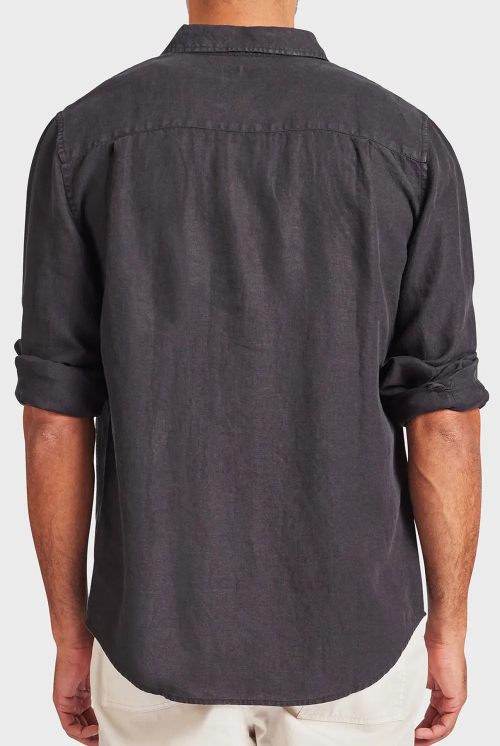 Black Linen Button Down Long Sleeve Shirt