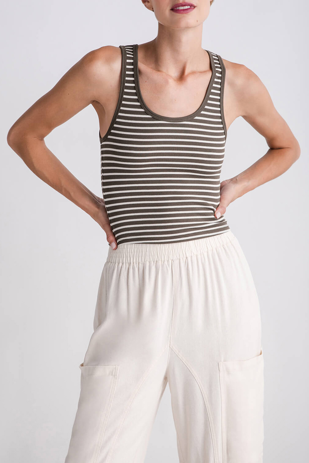 Stripe Ribbed Tank - Grape Leaf