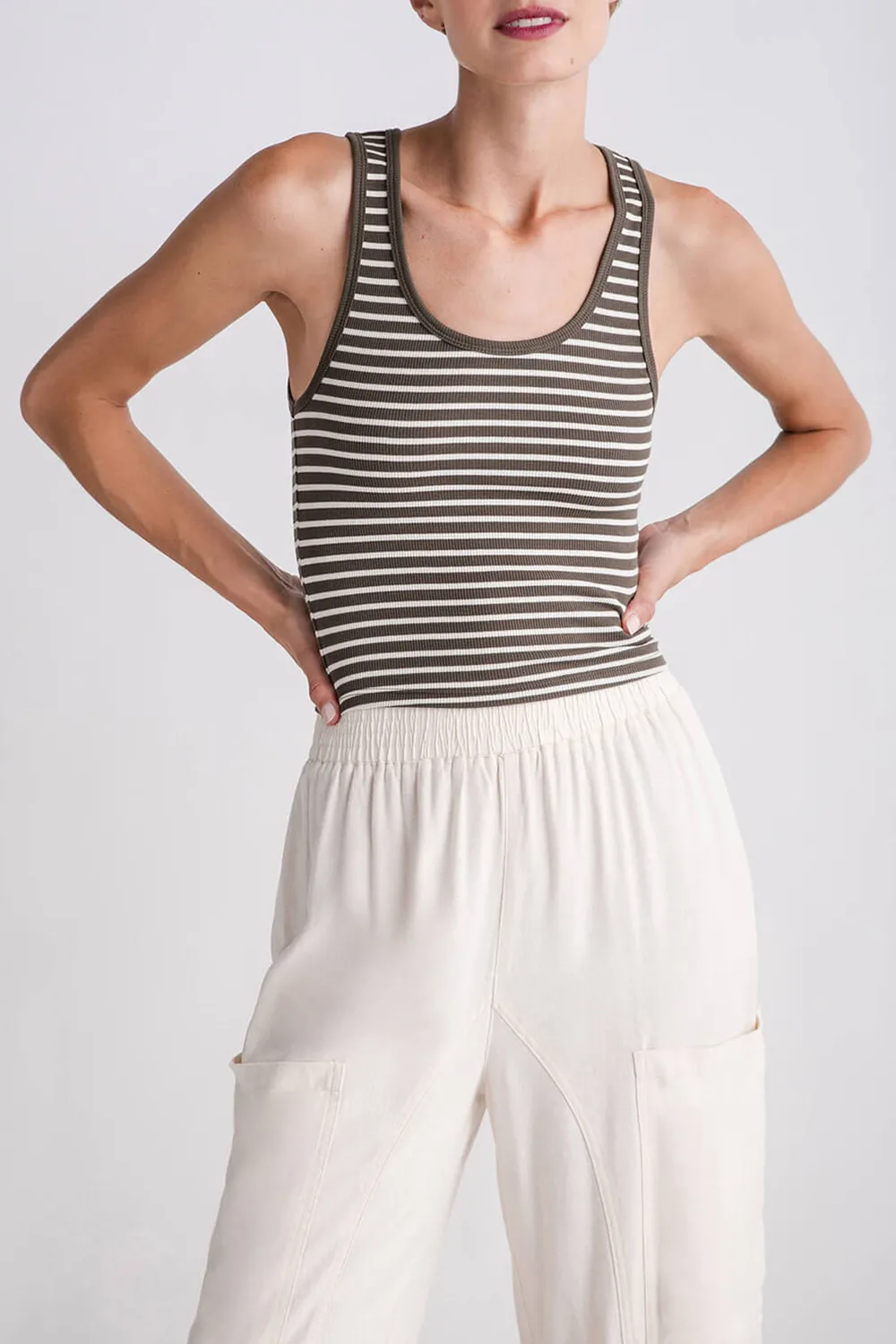 Stripe Ribbed Tank - Grape Leaf