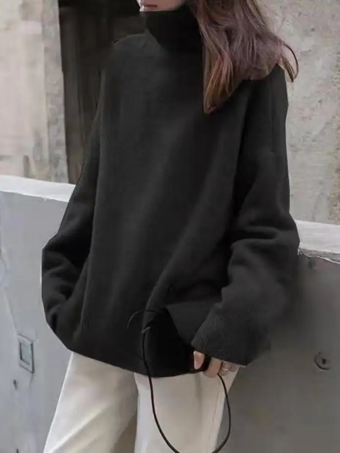 Casual High Neck Long Sleeve Relaxed Fit Easy Fit Sweater
