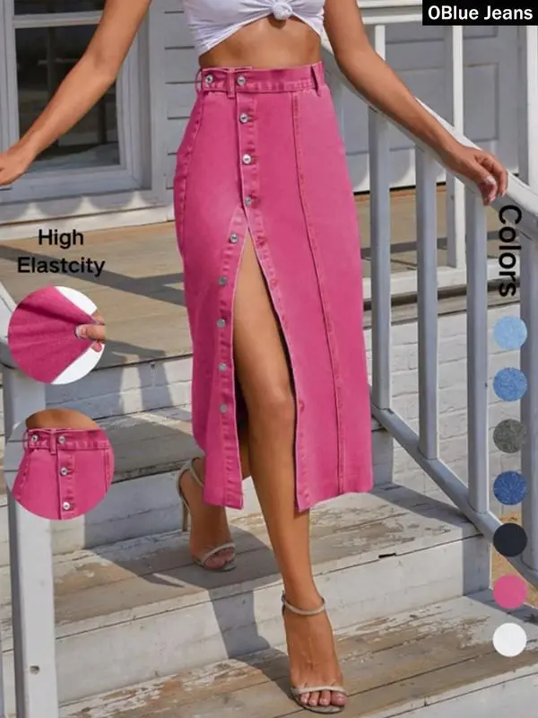 Women'S Button Front Denim Skirt, Casual Fashion Skirt For Daily Wear