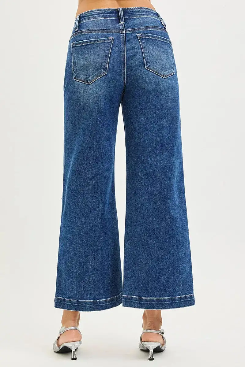 Relaxed High Waist Wide Leg Button Denim Jeans
