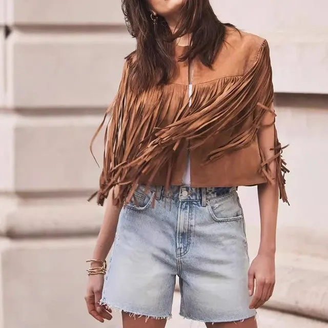 Fringed Suede Fringed Outerwear Vest