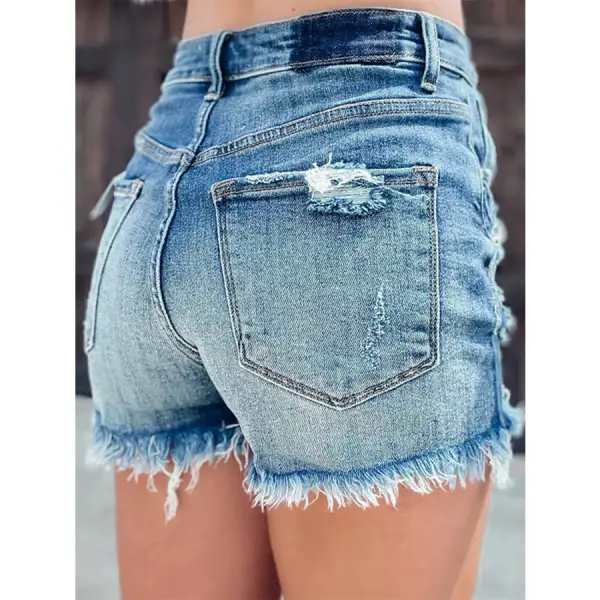Raw Hem Distressed High Waist Denim Shorts