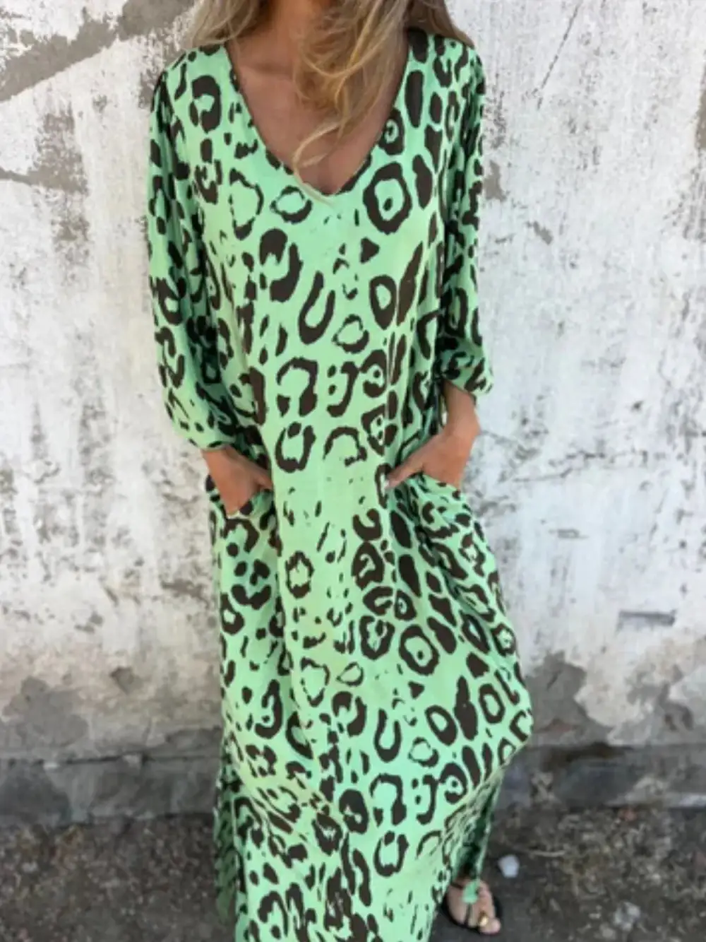 V-Neck Printed Midi Dress