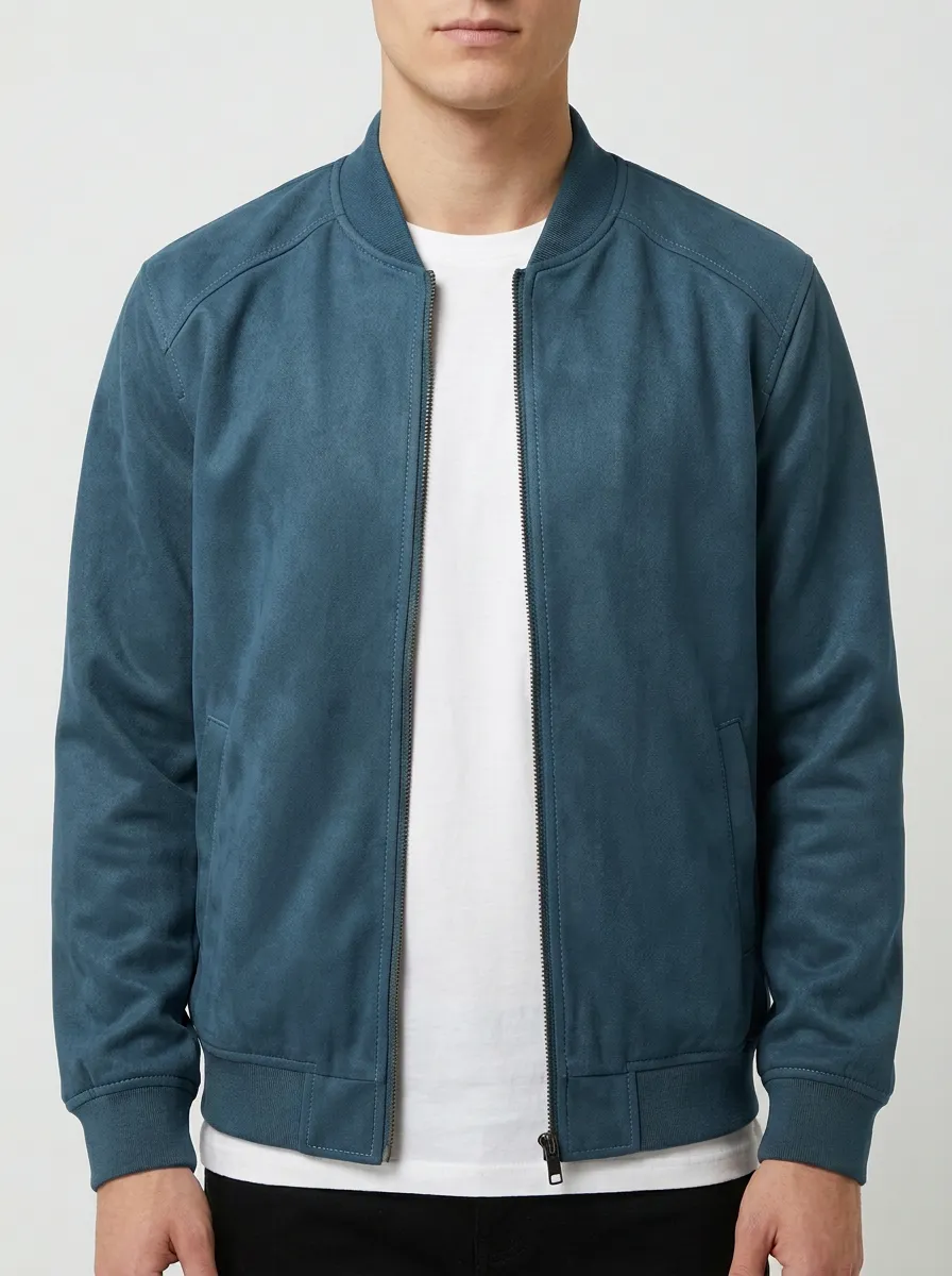 Clean-Lined Suede Bomber Jacket