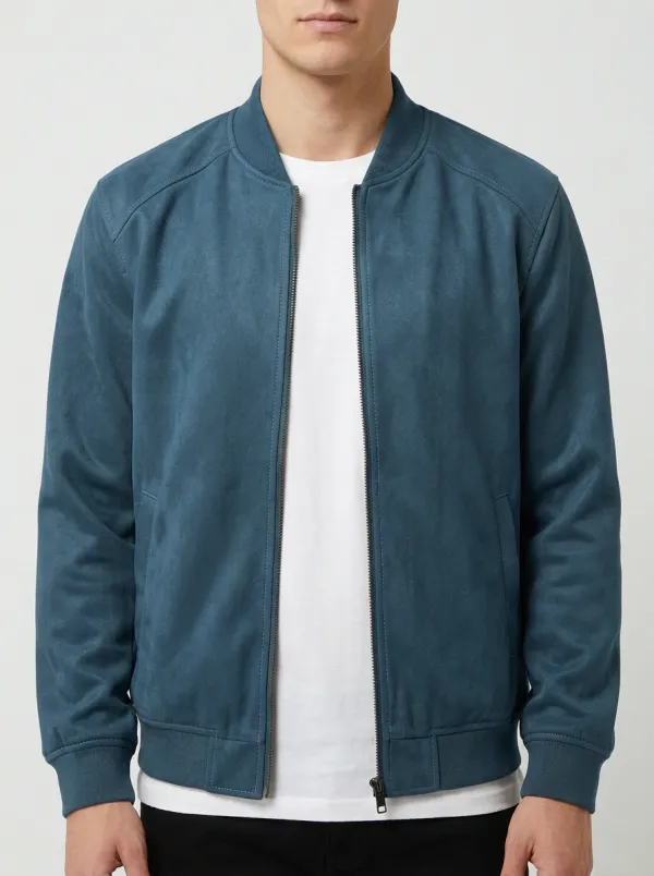 Clean-Lined Suede Bomber Jacket