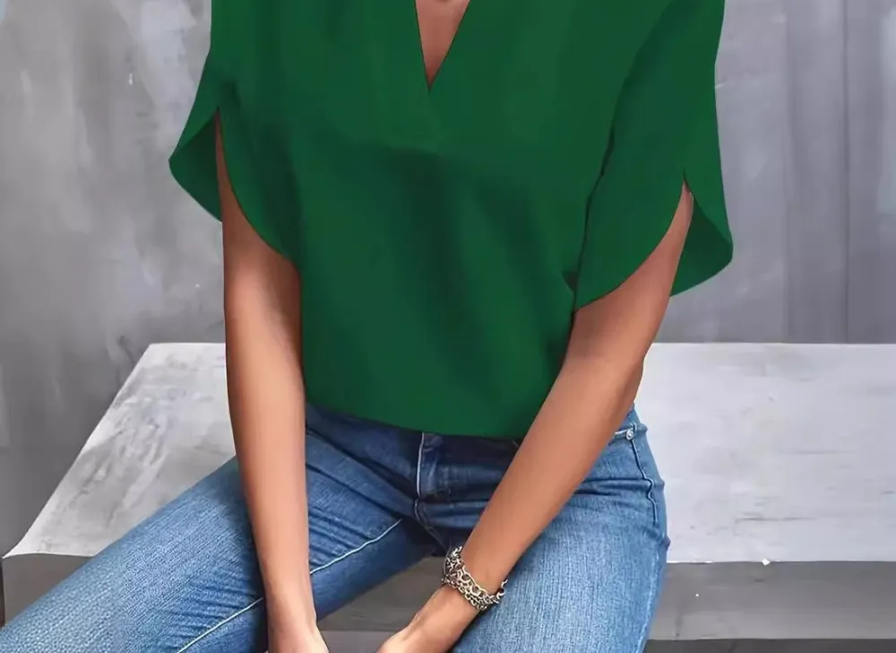 V-Neck Short Sleeve Blouse