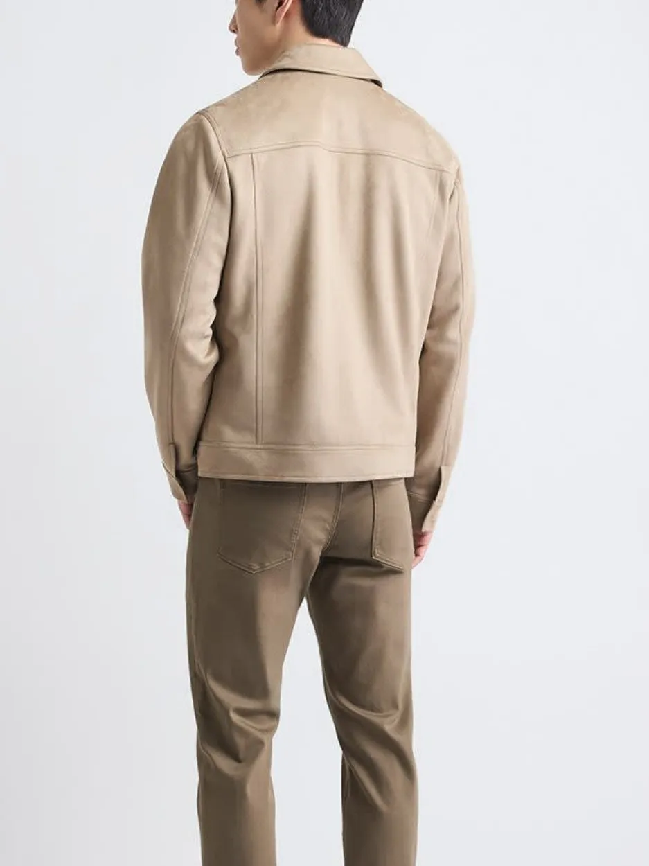 Camel Faux Suede Jacket with Shirt Collar