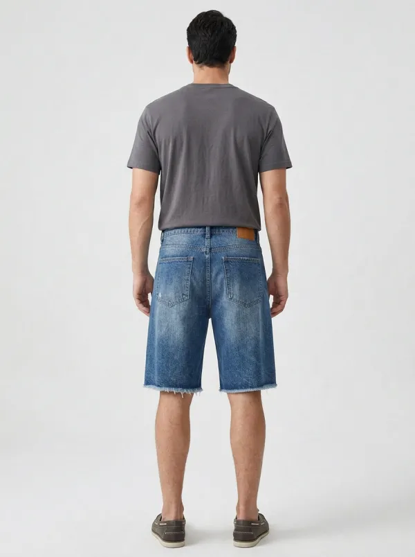 Men's Relaxed Distressed Raw Hem Street Inspired Distressed Denim Shorts