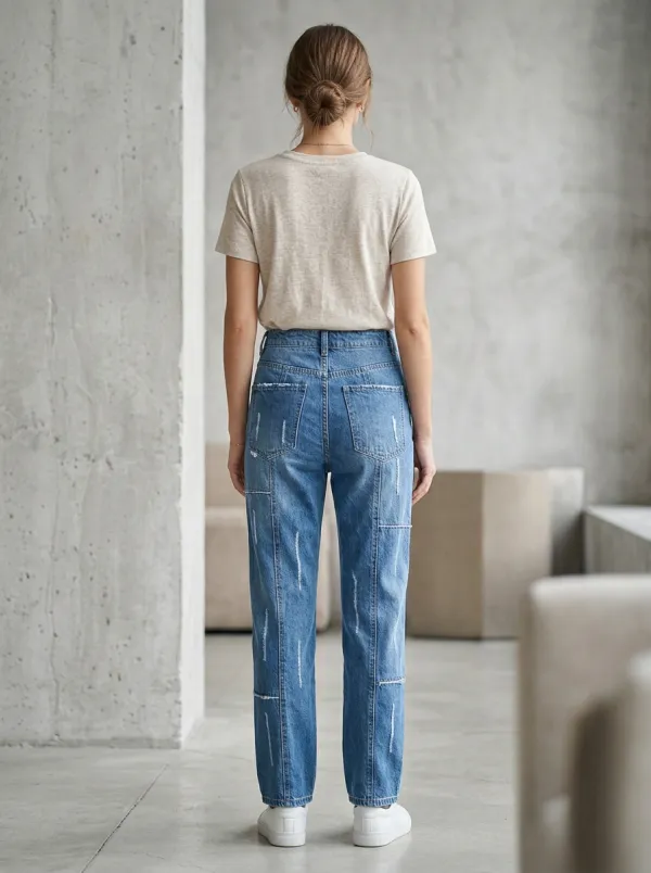 Women's Patchwork Distressed Denim Printed Jeans