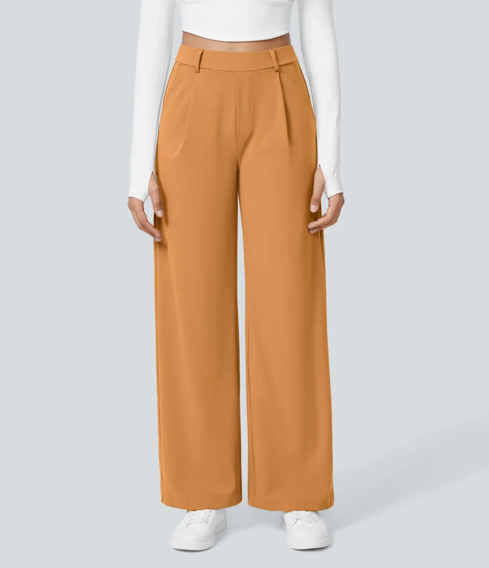 High Waisted Side Pocket Straight Leg Work Pants