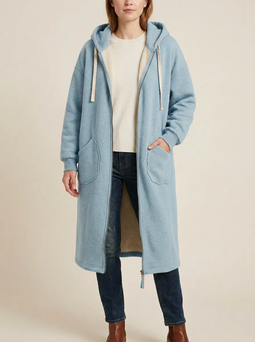 Functional-Layer Fleece-Lined Long Hooded Coat