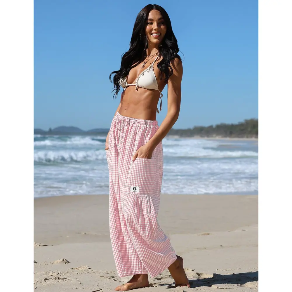 Women's Wide Leg Gingham Striped Plaid Pants