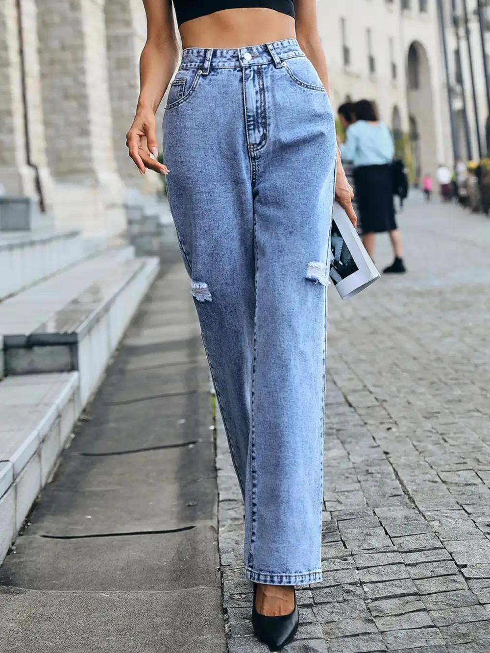 High Waist Distressed Denim Jeans