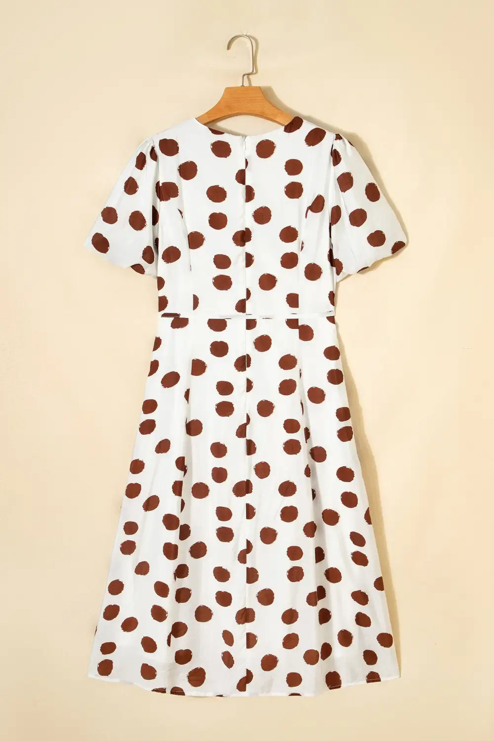 Polka Dot Printed V Neck Midi Dress