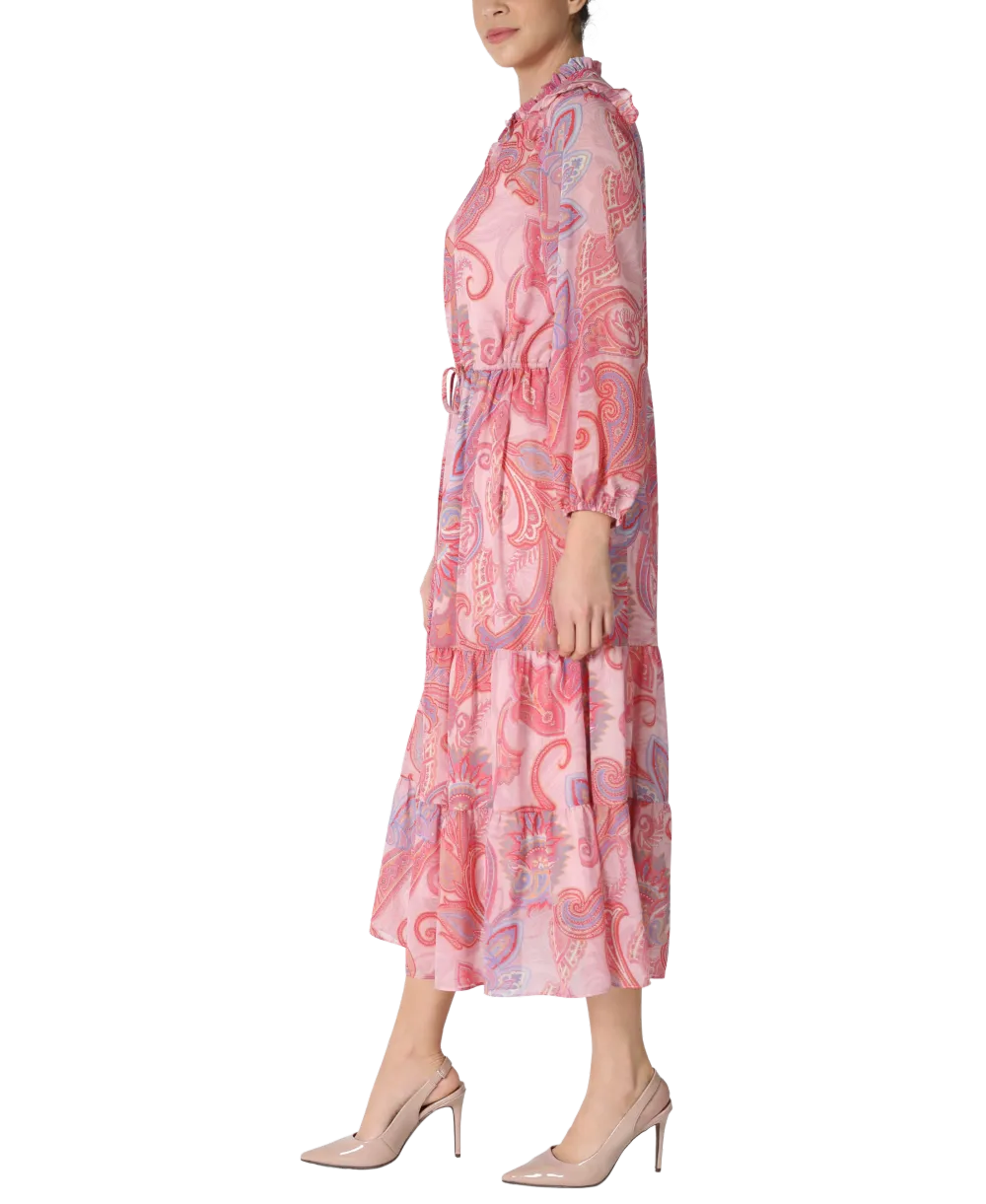 Paisley Chiffon Drawstring Dress