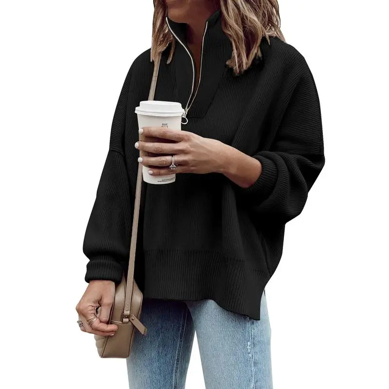 Womens Tunic Sweater Fall Long Sleeve 1/4 Zip Pullover Sweaters