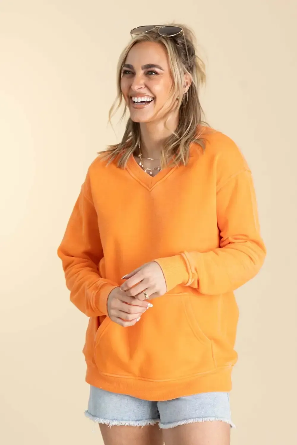 🔥Your Favorite Is Back! Pigment Dyed Cozy Campfire V-Neck Sweatshirt